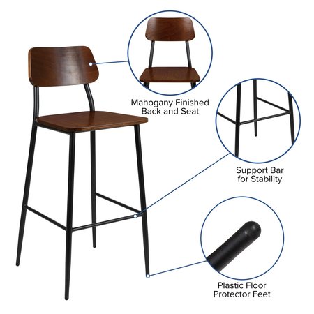 Flash Furniture Industrial Barstool with Gunmetal Steel Frame and Rustic Wood Seat XU-DG-60725B-GG